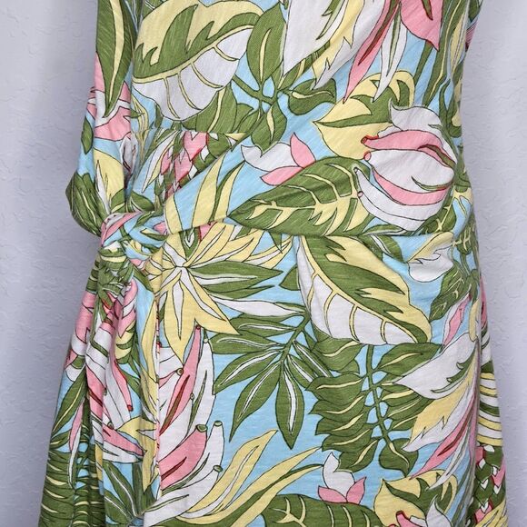 Talbots Petite 100% Cotton Tropical Floral‎ Print Wrap Dress Multicolor Size MP - Picture 2 of 6